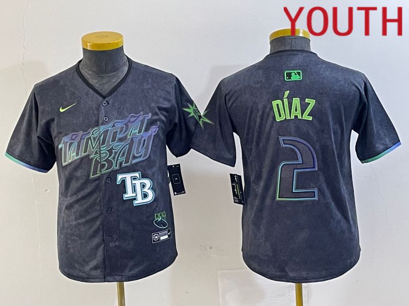 Youth Tampa Bay Rays #2 Diaz Nike MLB Limited City Connect Black 2024 Jersey style 5